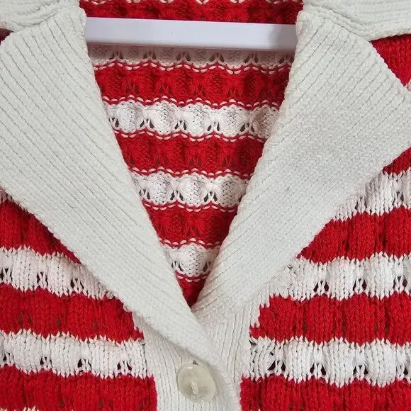 Old Navy Button Down Crochet Sweater in Red Stripe - Size M - Picture 11 of 11
